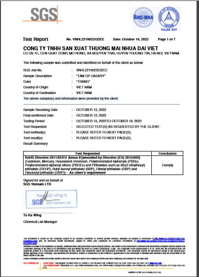 Hạt vi nhựa không tồn tại trong sản phẩm Casary 6 ROHS CASARY