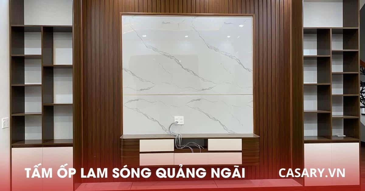 Công trình ốp vách lam sóng kệ để tivi