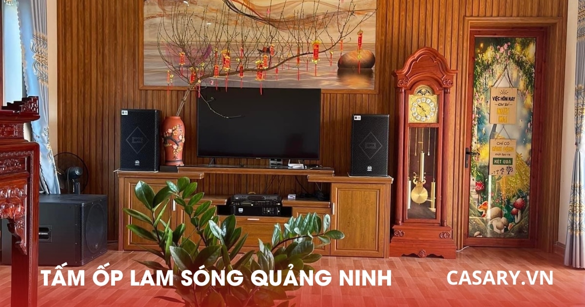 Ốp vách tivi bằng tấm ốp lam sóng vân gỗ
