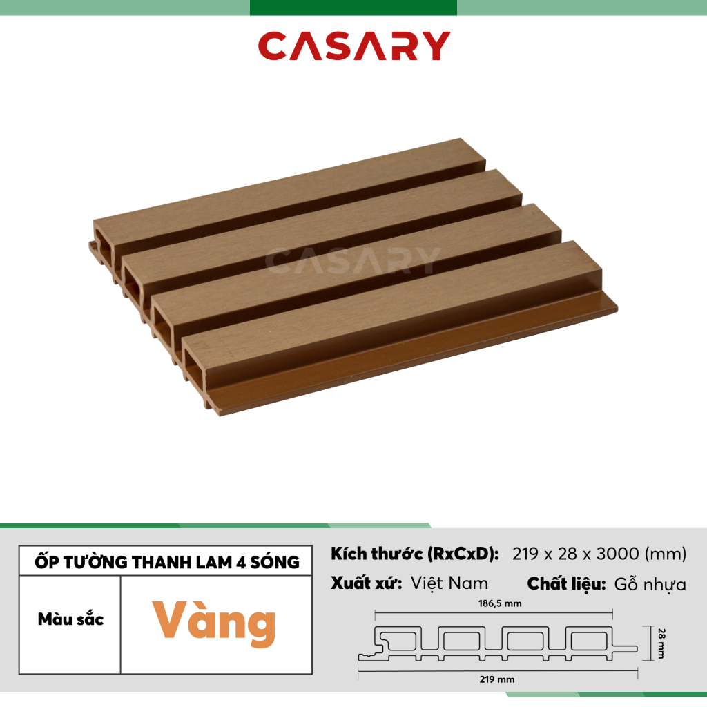 Ốp Tường Ngoài Trời Thanh Lam 4 Sóng Casary - E219x28B