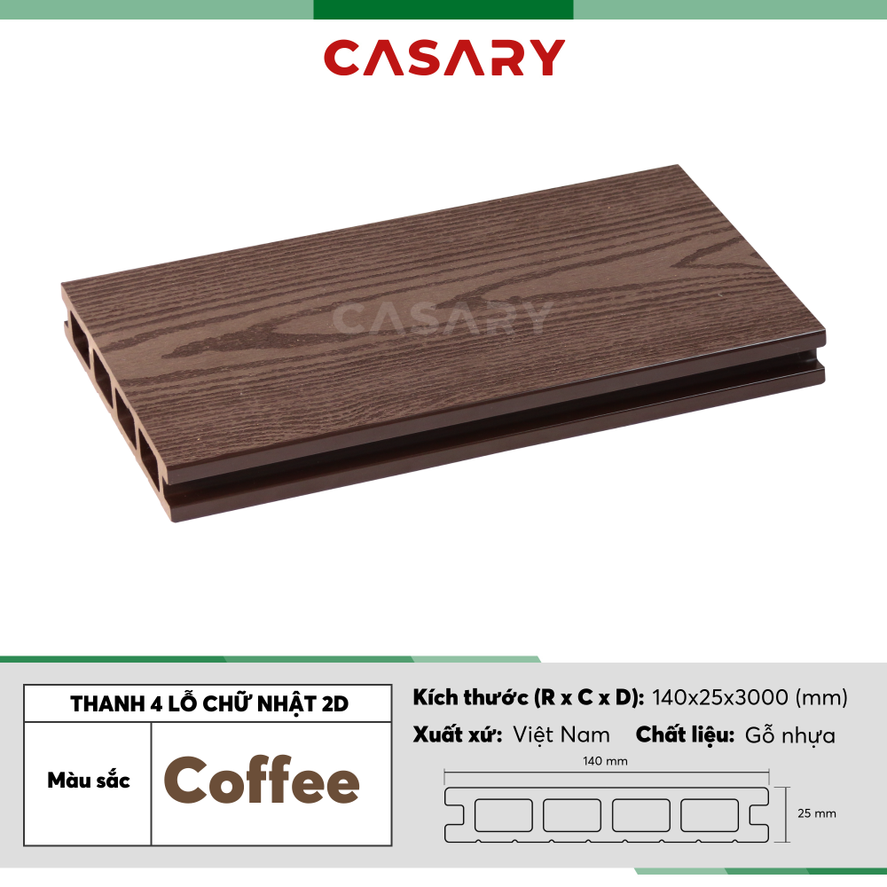 Sàn Ngoài Trời 4 Lỗ Chữ Nhật Casary - E140x25A