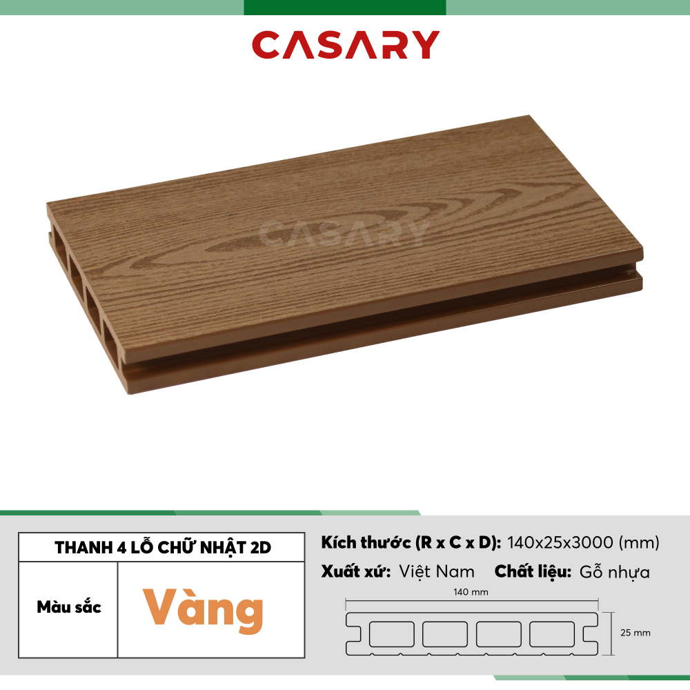 Sàn Ngoài Trời 4 Lỗ Chữ Nhật Casary - E140x25B