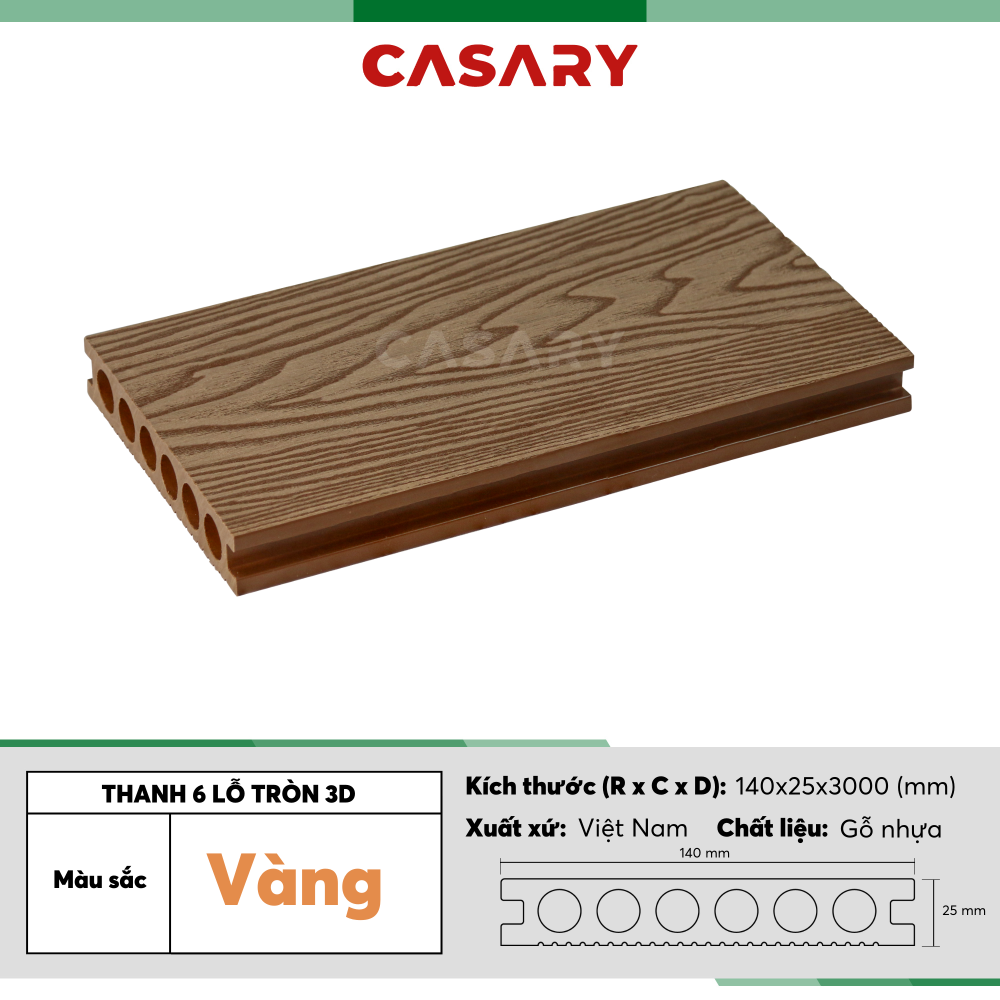 Sàn 6 Lỗ Tròn Ngoài Trời Casary - E140x25B