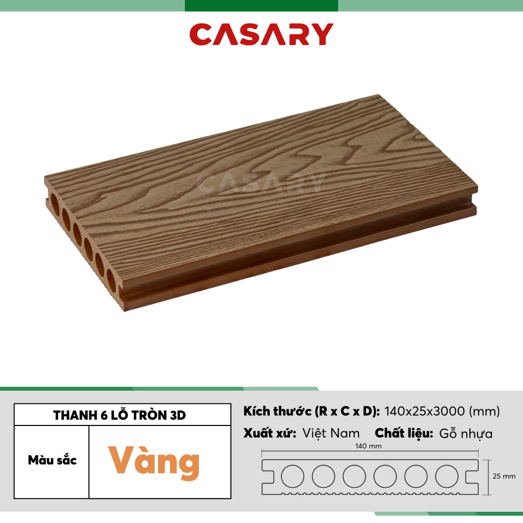 Sàn Ngoài Trời 6 Lỗ Tròn Casary - E140x25B