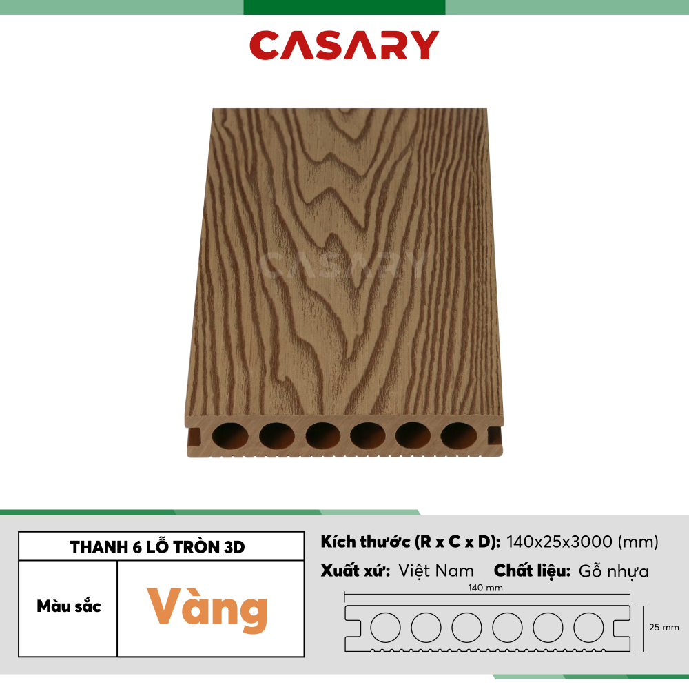 Sàn 6 Lỗ Tròn Ngoài Trời Casary - E140x25B