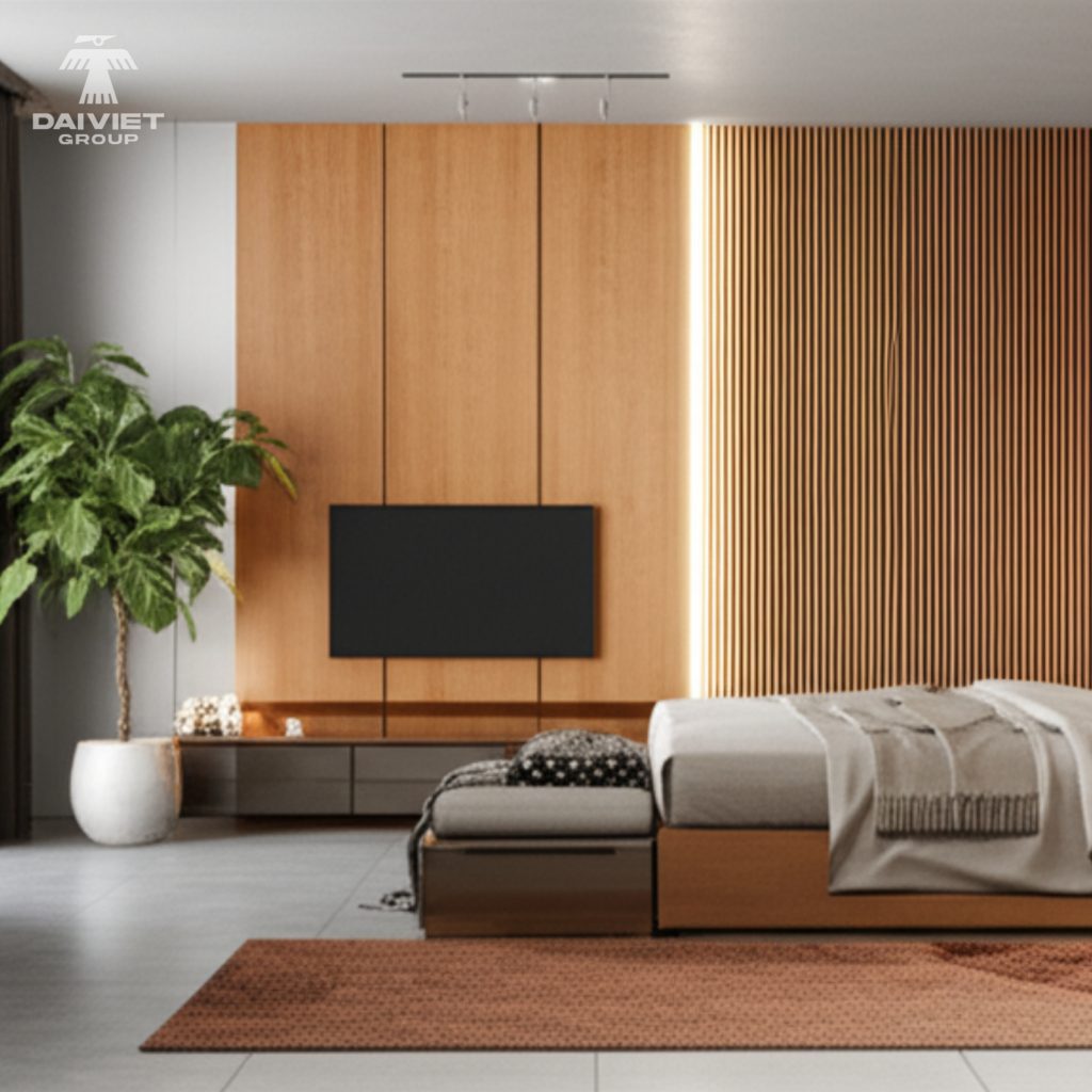 Tấm nội thất than tre Casary màu B252 19 Công trình thực tế Kệ TV Casary