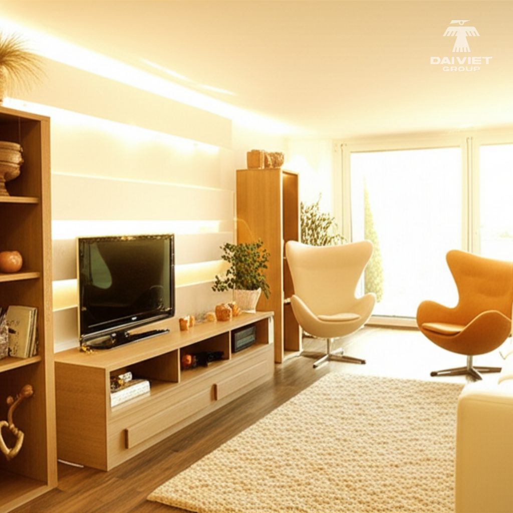 Tấm nội thất than tre Casary màu S302 19 Công trình thực tế Kệ TV Casary