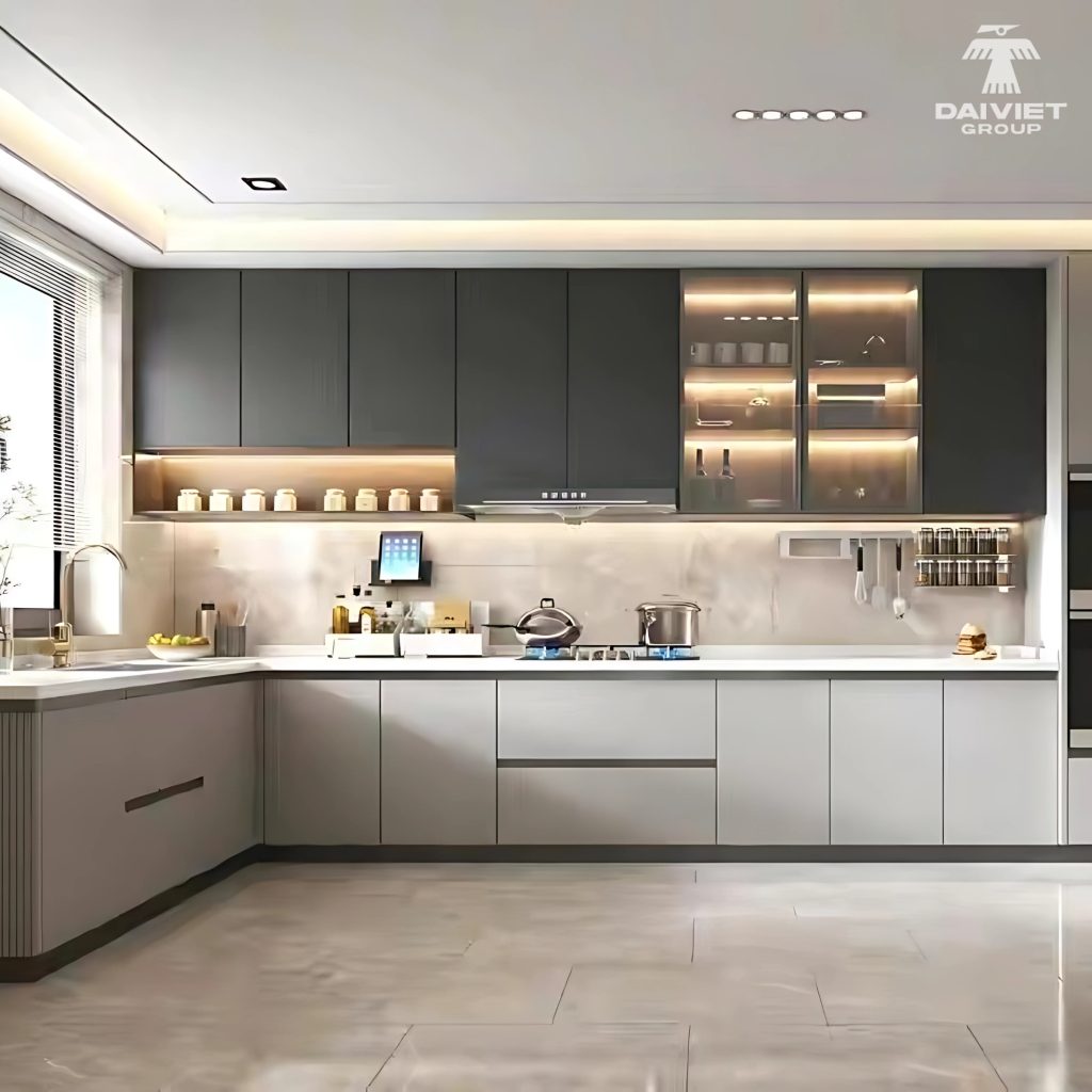 Tấm nội thất than tre Casary màu S304 21 Công trình tủ bếp tấm ốp Casary