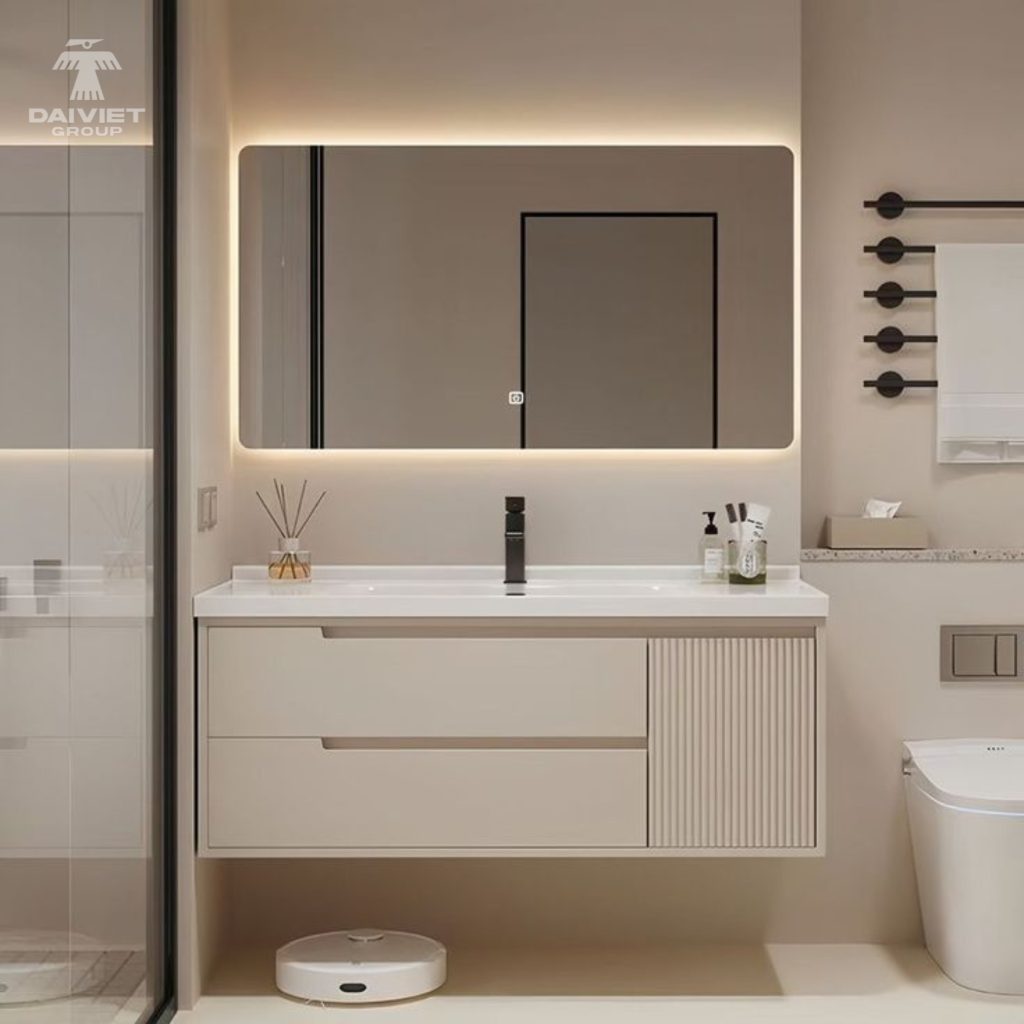 Tấm nội thất than tre Casary màu S306 21 Công trình thực tế tủ lavabo Casary