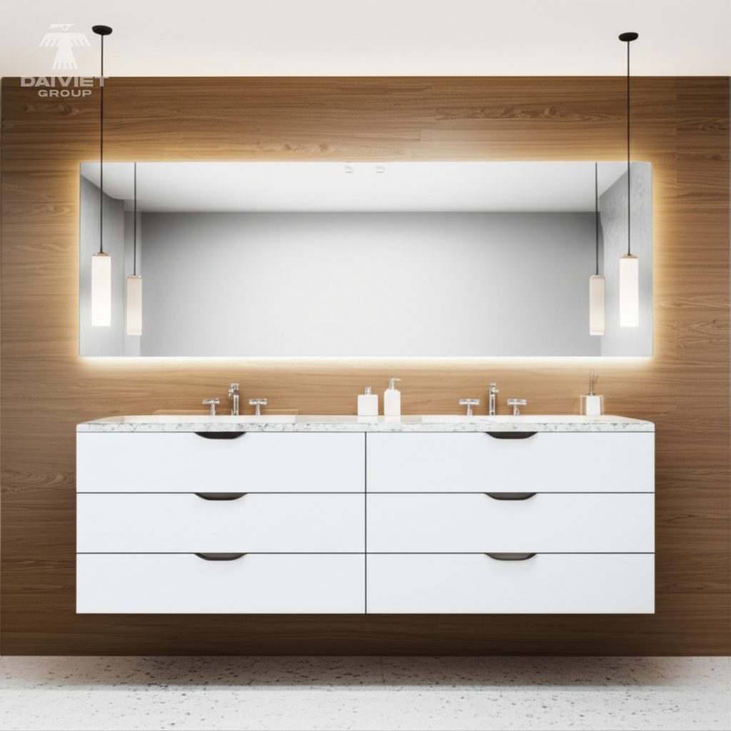 Tấm nội thất than tre Casary màu S306 19 Công trình thực tế tủ lavabo Casary