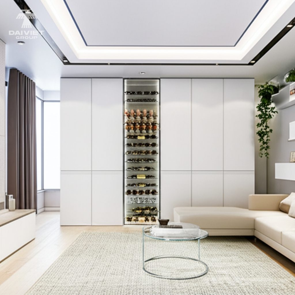 Tấm nội thất than tre Casary màu A212 19 Công trình thực tế tủ rượu Casary