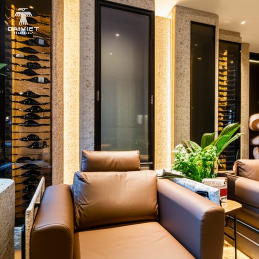 Tấm nội thất than tre Casary màu S308 19 Công trình thực tế tủ rượu Casary