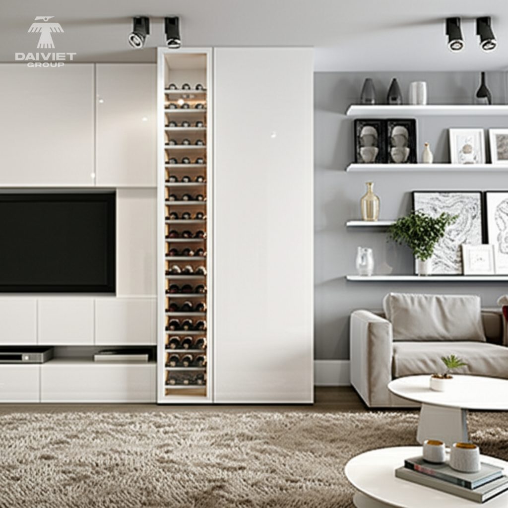 Tấm nội thất than tre Casary màu A212 21 Công trình thực tế tủ rượu Casary