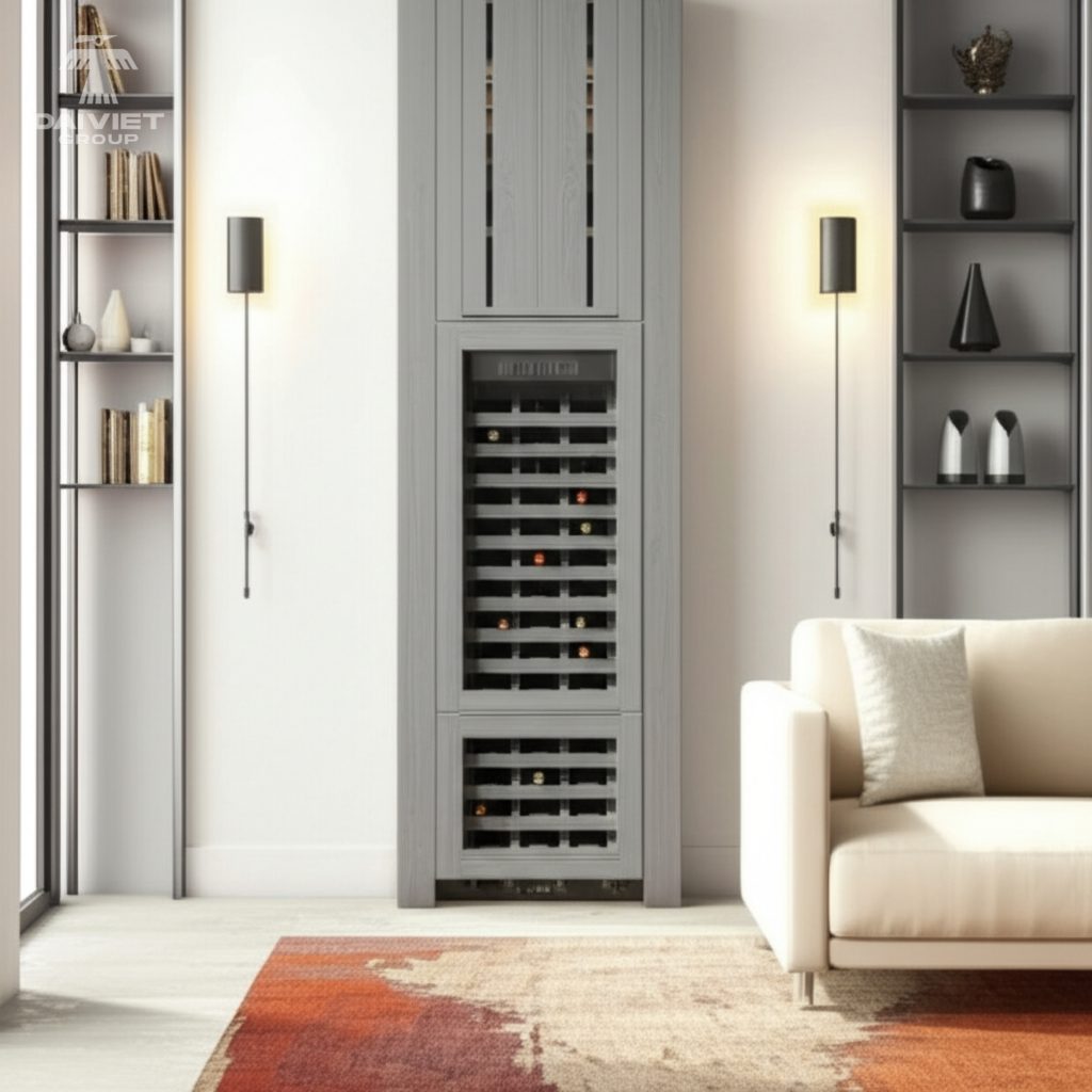 Tấm nội thất than tre Casary màu PET-H506 21 Công trình thực tế tủ rượu Casary