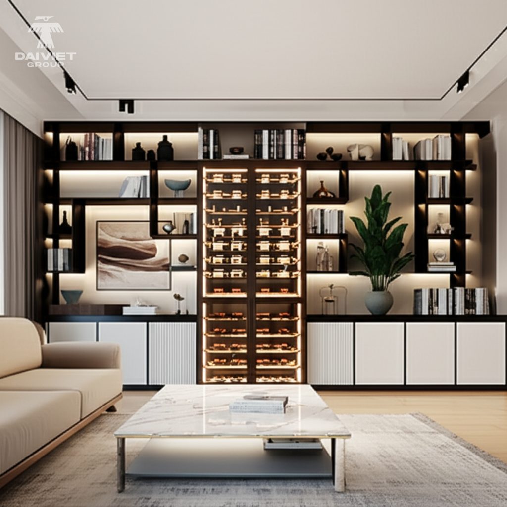 Tấm nội thất than tre Casary màu S308 21 Công trình thực tế tủ rượu Casary