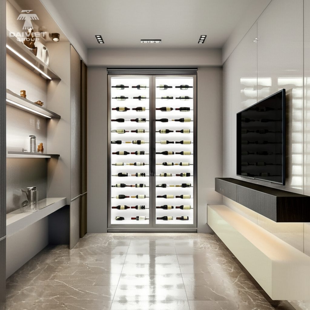 Tấm nội thất than tre Casary màu PET-H506 20 Công trình thực tế tủ rượu Casary