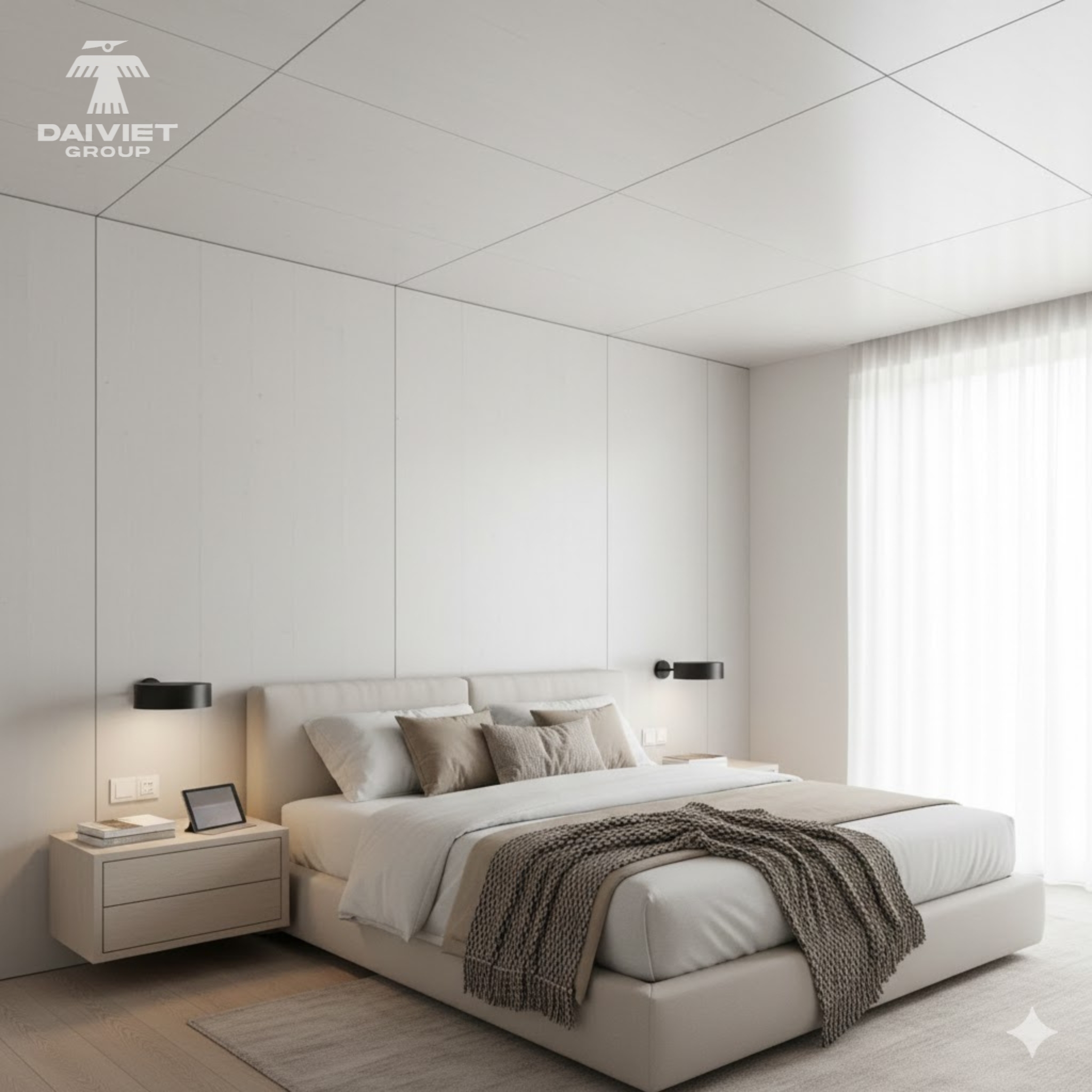 Ứng dụng tấm ốp than tre Casary cho trần nhà: Có bị chảy xệ không? Sai lầm thường gặp khi thi công 14 Công trình tấm ốp than tre dành cho phòng ngủ