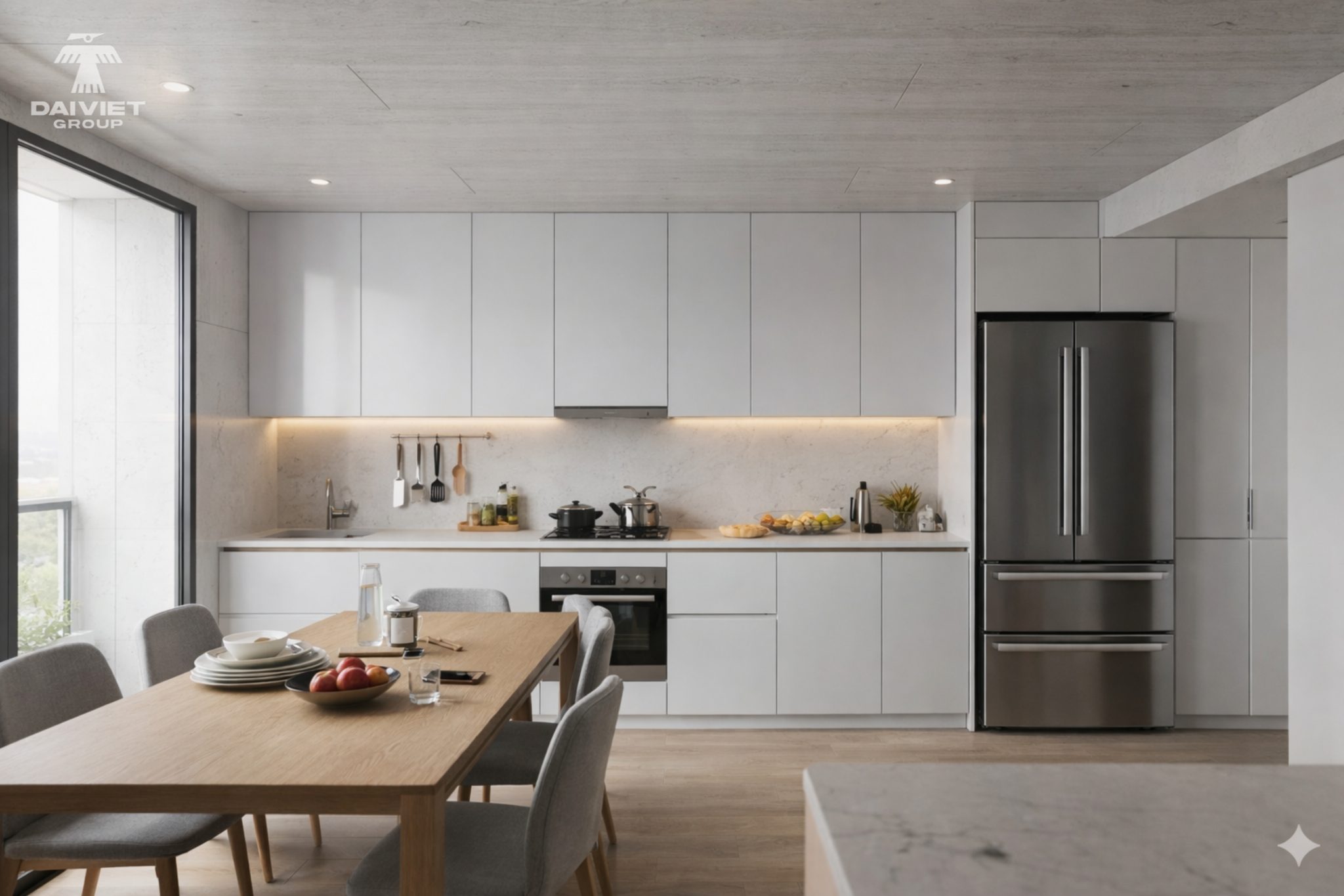 Ứng dụng tấm ốp than tre Casary cho trần nhà: Có bị chảy xệ không? Sai lầm thường gặp khi thi công 4 Phòng bếp đa năng hiện đại