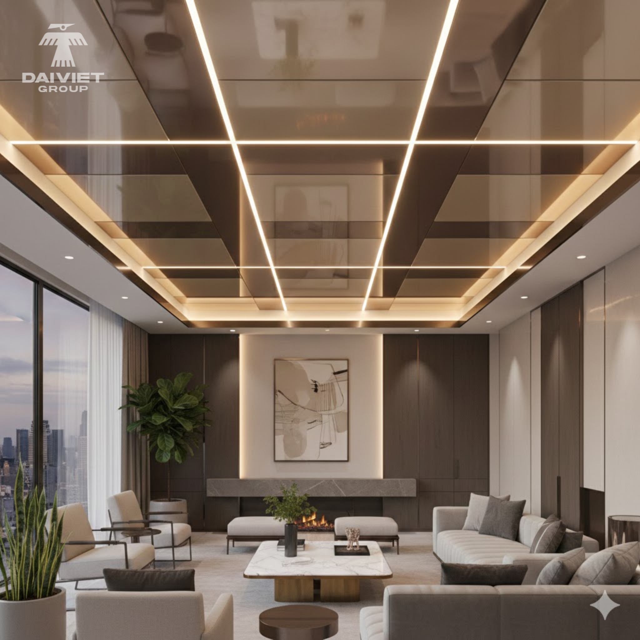 Ứng dụng tấm ốp than tre Casary cho trần nhà: Có bị chảy xệ không? Sai lầm thường gặp khi thi công 19 Phòng khách Casary hiện đại