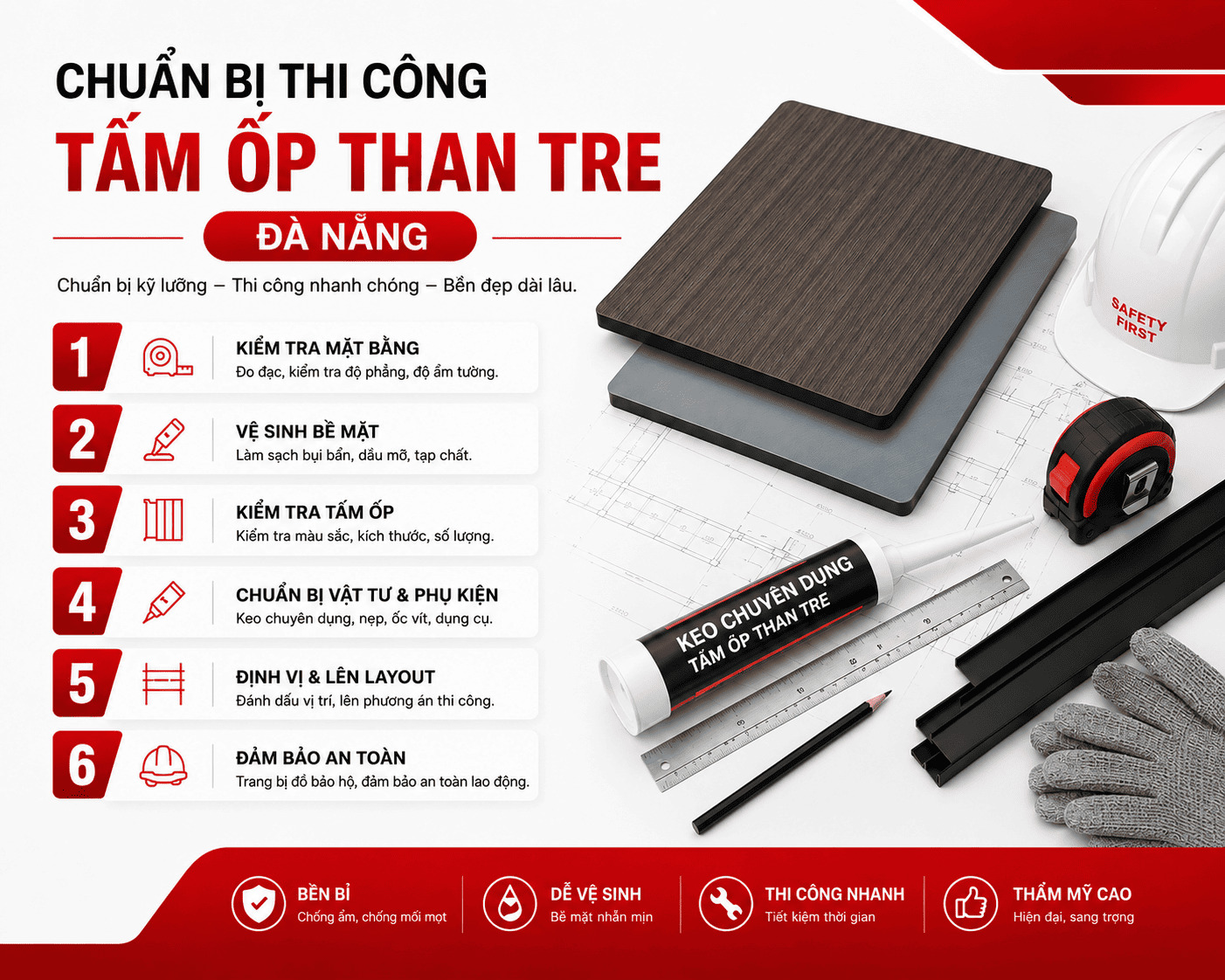 Mua tấm ốp than tre Đà Nẵng ở đâu uy tín, giá tốt? 6 Chuẩn bị thi công tấm ốp than tre Đà Nẵng