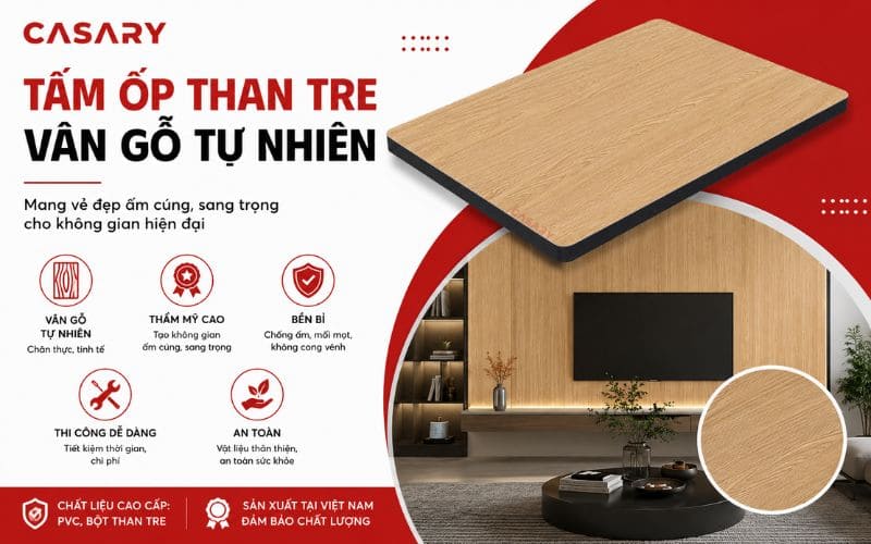 Tấm ốp than tre Nha Trang bề mặt vân gỗ tự nhiên