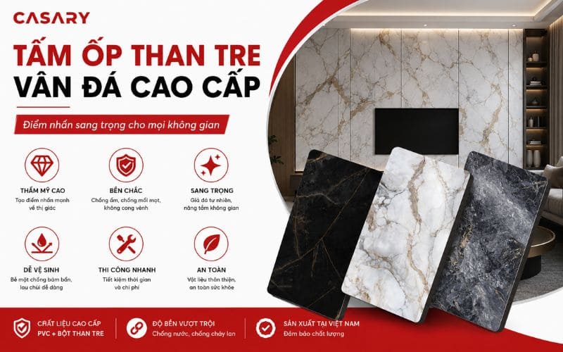 Tấm ốp than tre Nha Trang bề mặt vân đá