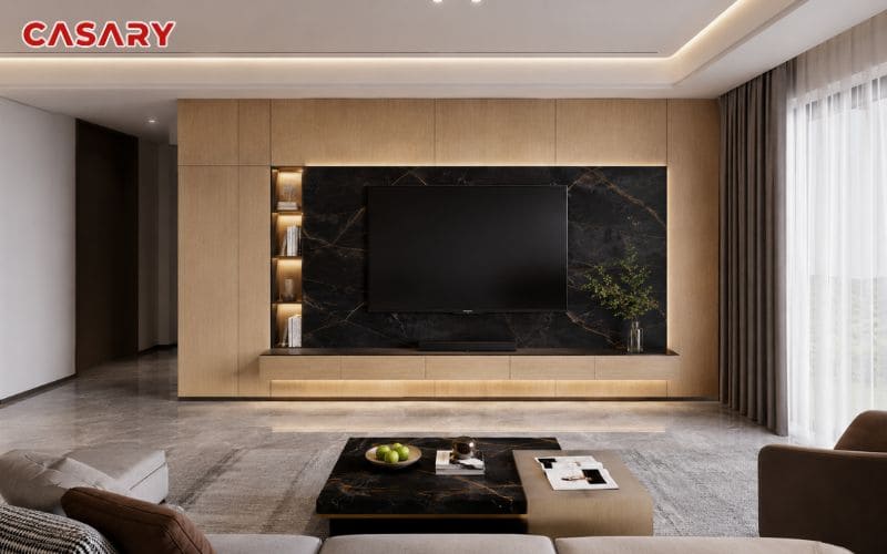 Tấm ốp than tre Nha Trang ứng dụng cho phòng khách
