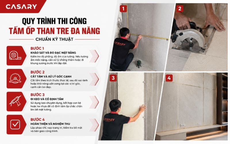 Quy trình thi công tấm ốp đa năng than tre Nha Trang
