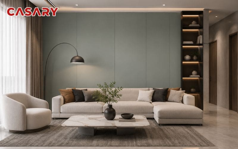 Tấm ốp than tre phòng khách màu trơn dùng cho mảng tường trang trí hiện đại