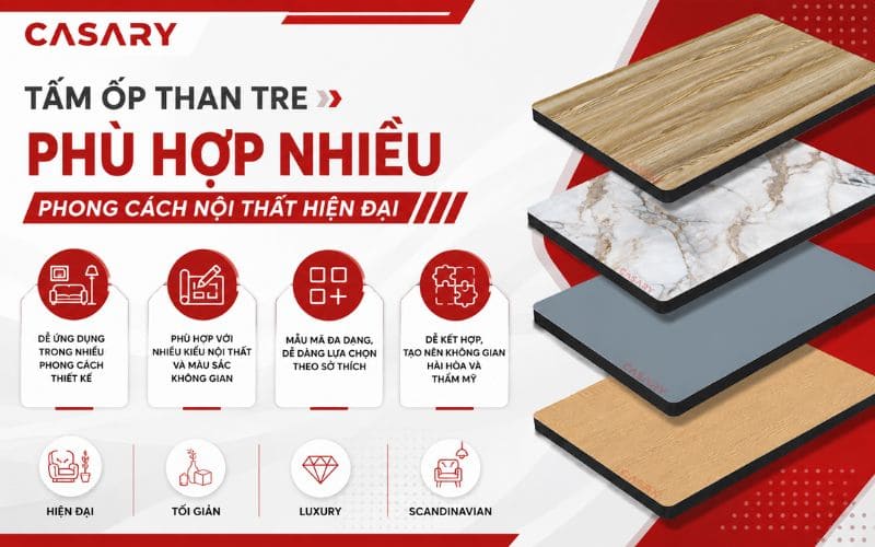 Tấm ốp than tre phòng khách phù hợp nhiều phong cách nội thất hiện đại