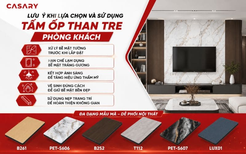 Lưu ý khi lựa chọn và sử dụng tấm ốp than tre phòng khách
