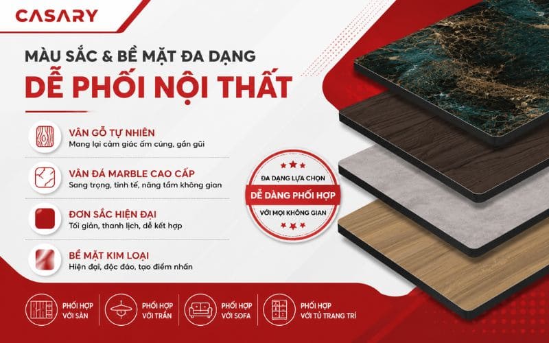 Tấm ốp than tre phòng khách có màu sắc và bề mặt đa dạng
