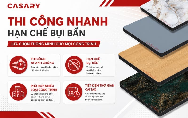 Tấm ốp than tre phòng khách thi công nhanh, hạn chế bụi bẩn