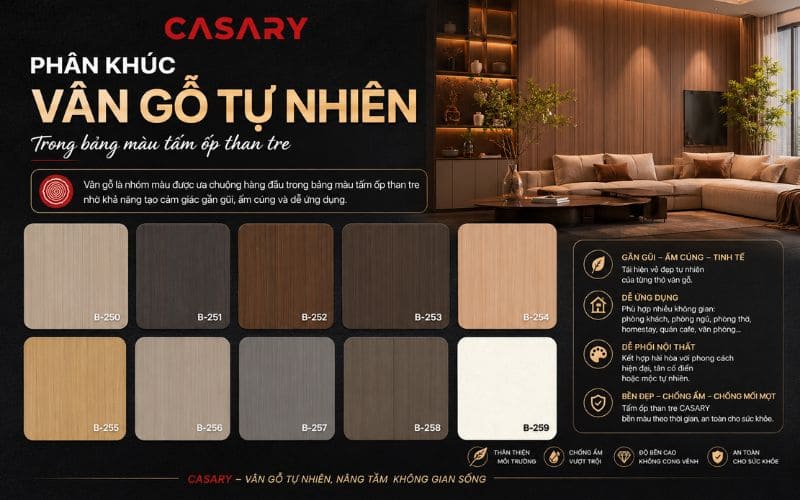 Đặc điểm nổi bật của phân khúc vân gỗ trong bảng màu tấm ốp than tre