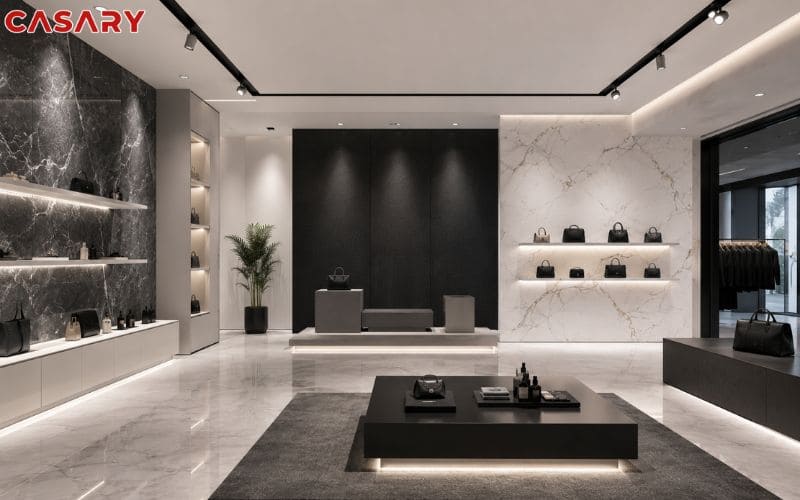 Tấm ốp vân đá sang trọng tạo điểm nhấn đẳng cấp cho không gian trưng bày