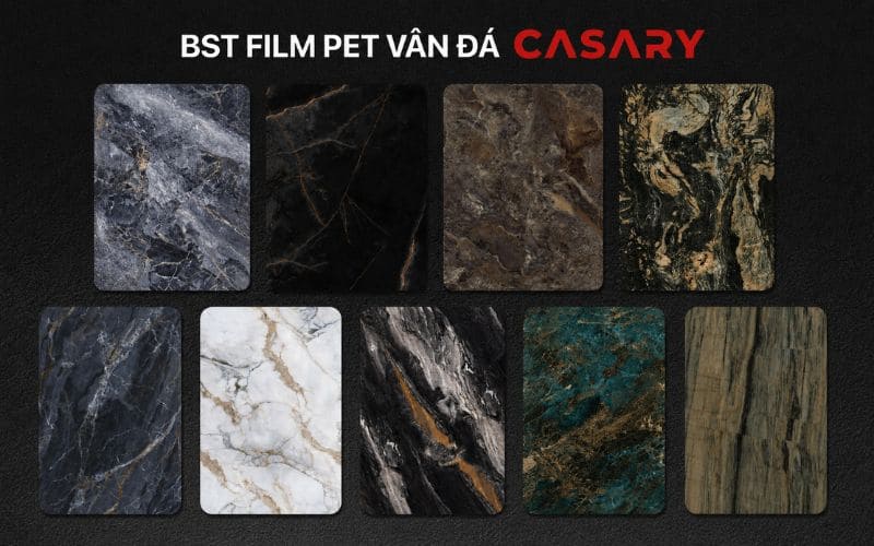 Bảng màu tấm ốp than tre vân đá Casary với hiệu ứng Film PET vân đá