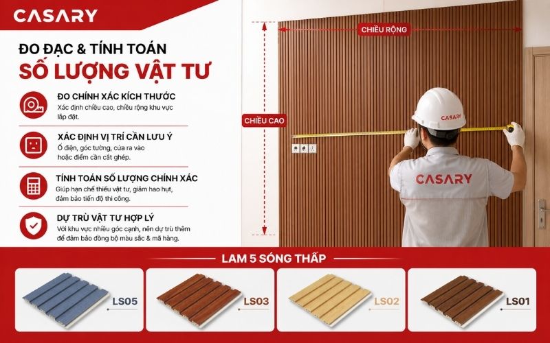 Lam 5 sóng thấp: Xu hướng ốp tường đẹp, tinh tế 2026! 9 Đo đạc và tính toán số lượng vật tư
