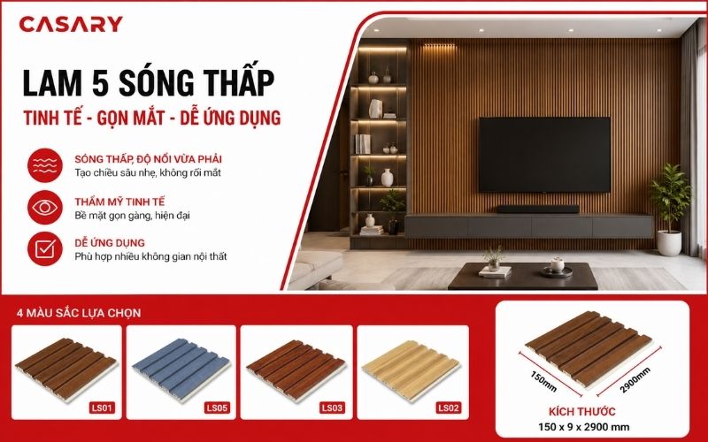 Lam 5 sóng thấp: Xu hướng ốp tường đẹp, tinh tế 2026! 3 Khác biệt về độ nổi bề mặt và hiệu ứng thẩm mỹ
