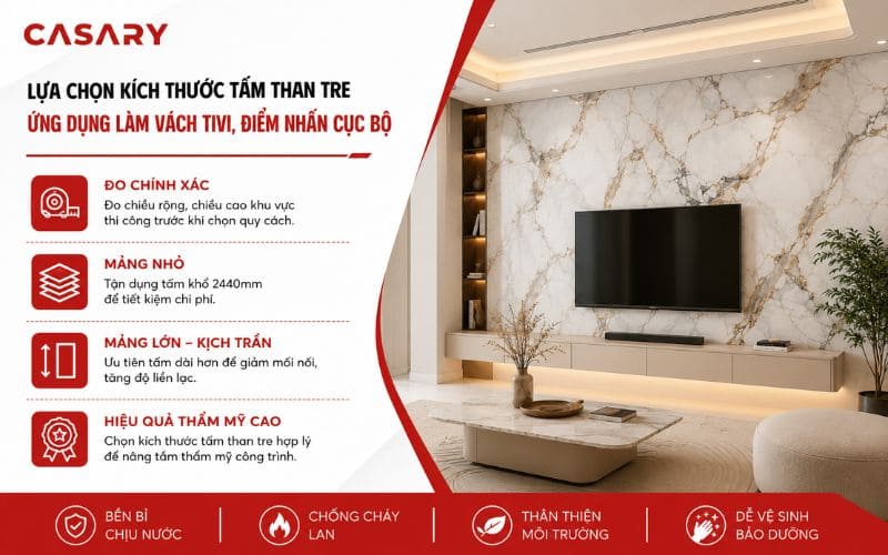 Lựa chọn kích thước tấm than tre ứng dụng làm vách tivi, điểm nhấn cục bộ