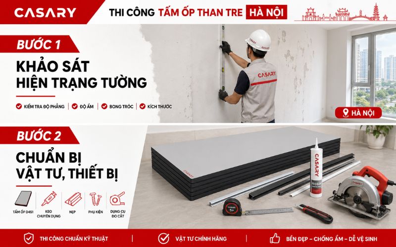 Khảo sát hiện trạng tường và chuẩn bị vật tư máy móc