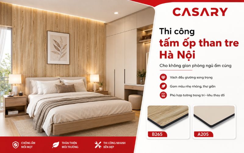 Tấm ốp than tre mang lại không gian phòng ngủ ấm cúng