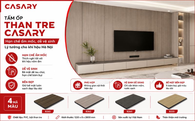 Tấm ốp than tre hạn chế ẩm mốc và dễ vệ sinh